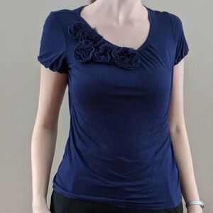 Ann Taylor floral detail t-shirts dark blue